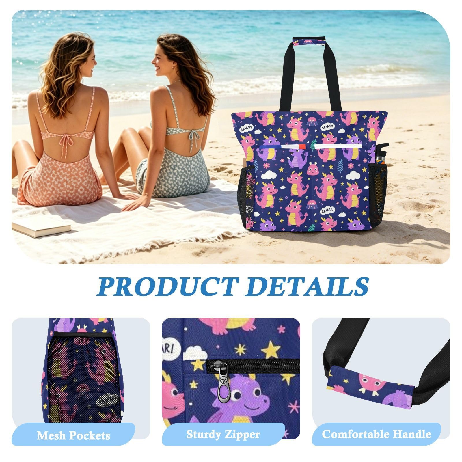 JUNZAN Versátil bolsa de playa con cremallera para almacenamiento de