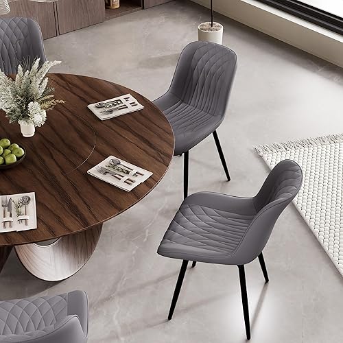 Miniatura 7 de Rowill Juego de 2 sillas de comedor modernas para cocina y comedor con patas de metal, sillas decorativas tapizadas de piel sintética, respaldo