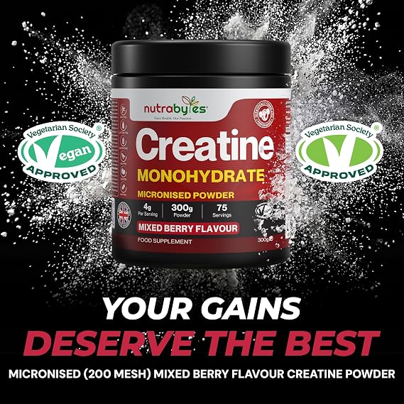 Creatine Monohydrate Powder | Micronised Creatine | Men & Women | Vegan (Mixed Berry Flavour)