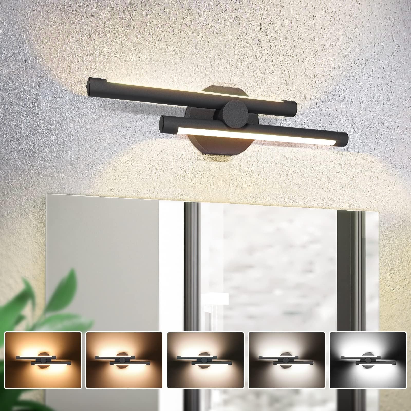NIORSUN Modern Bathroom Vanity Light Dimmable 5CCT 110V LED Bathroom Lights Over Mirror Black/Silver Wall Lighting Fixtures for Bathroom Bedroom Cabinet- ETL Certified (Matte Black, 15.75 in/40 cm)