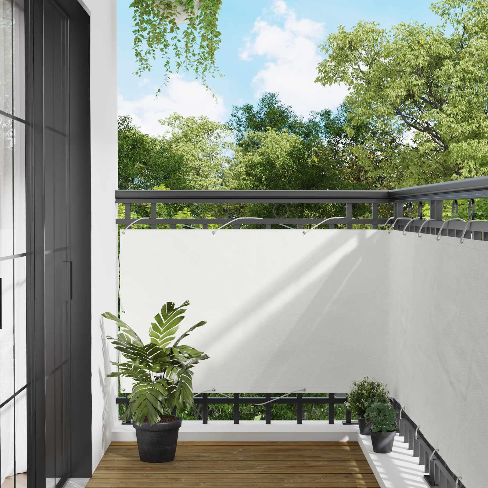 Écran de balcon blanc rayé 100x400 cm en tissu Oxford brise-vue pour terrasse
