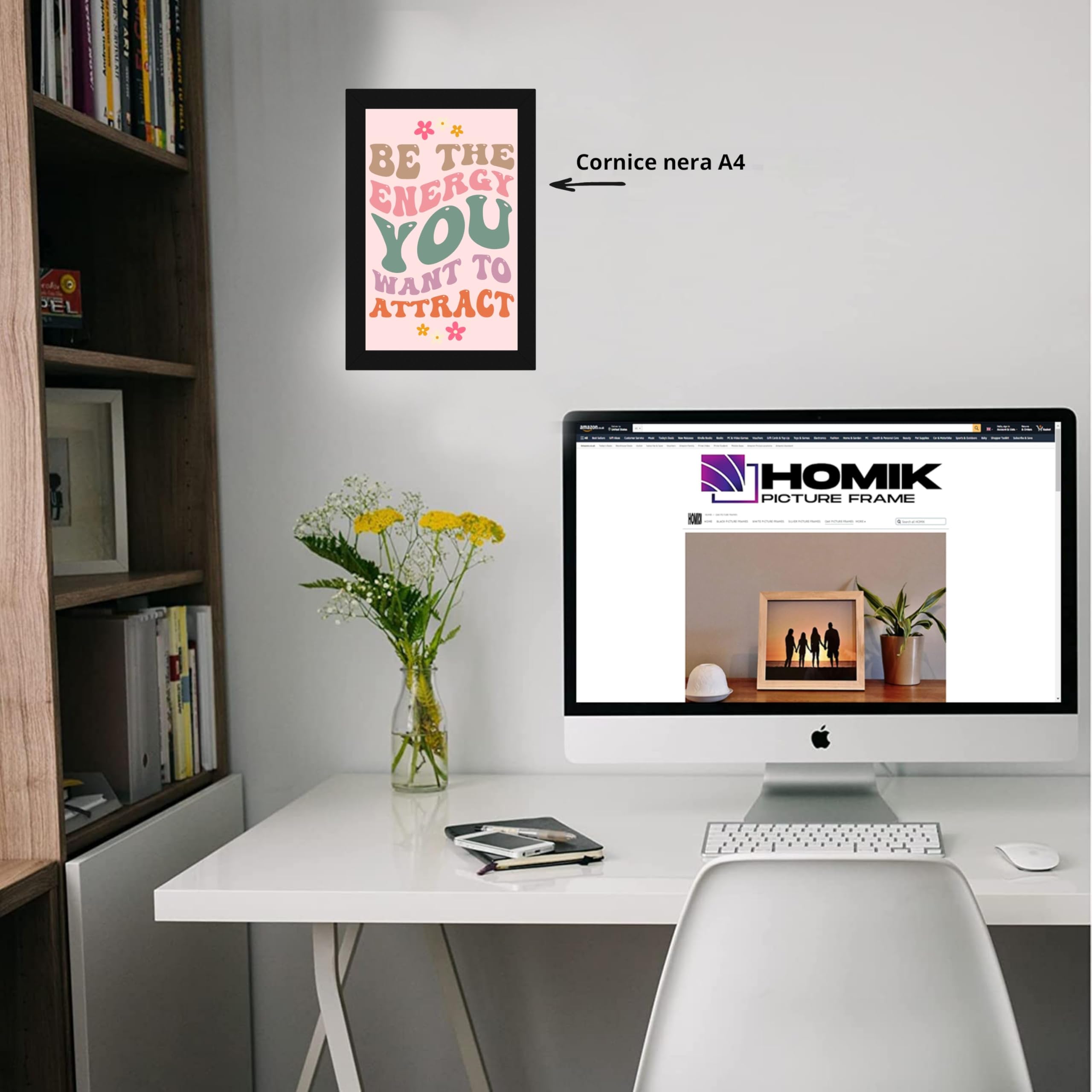 Cornice per Foto A4 | Con Vetro Acrilico Di Sicurezza - Portafoto in Vetro DIN A4 Nera per Decorazioni Interne | Ideale da Regalare e Appendere al Muro