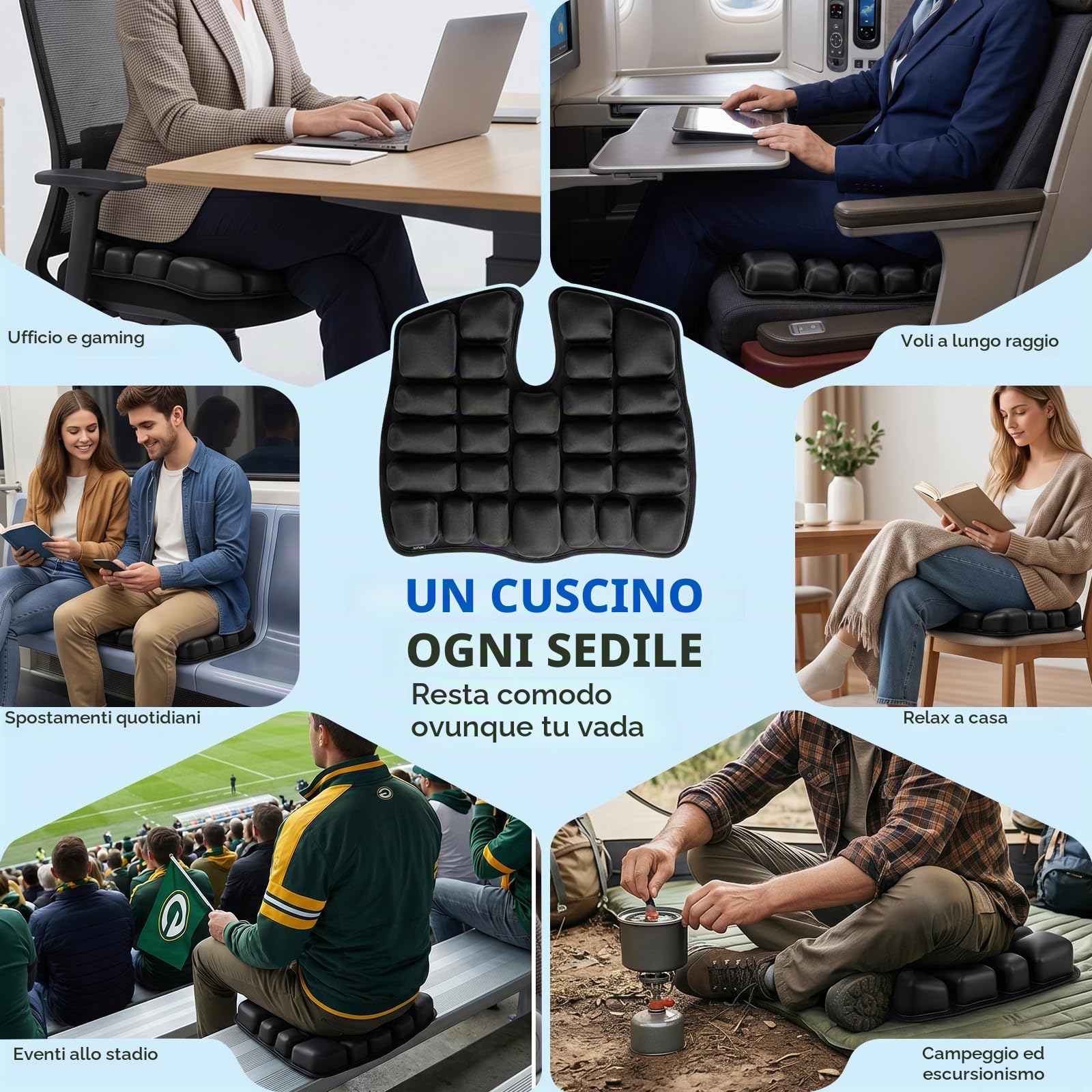 Cuscino Gonfiabile per Seduta con Celle d'Aria 3D, Cuscino di Seduta Gonfiabile Cuscino Antidecubito per Alleviare Pressione da Seduta su Sedia a Rotelle, Viaggi, Ufficio, Auto, Aereo