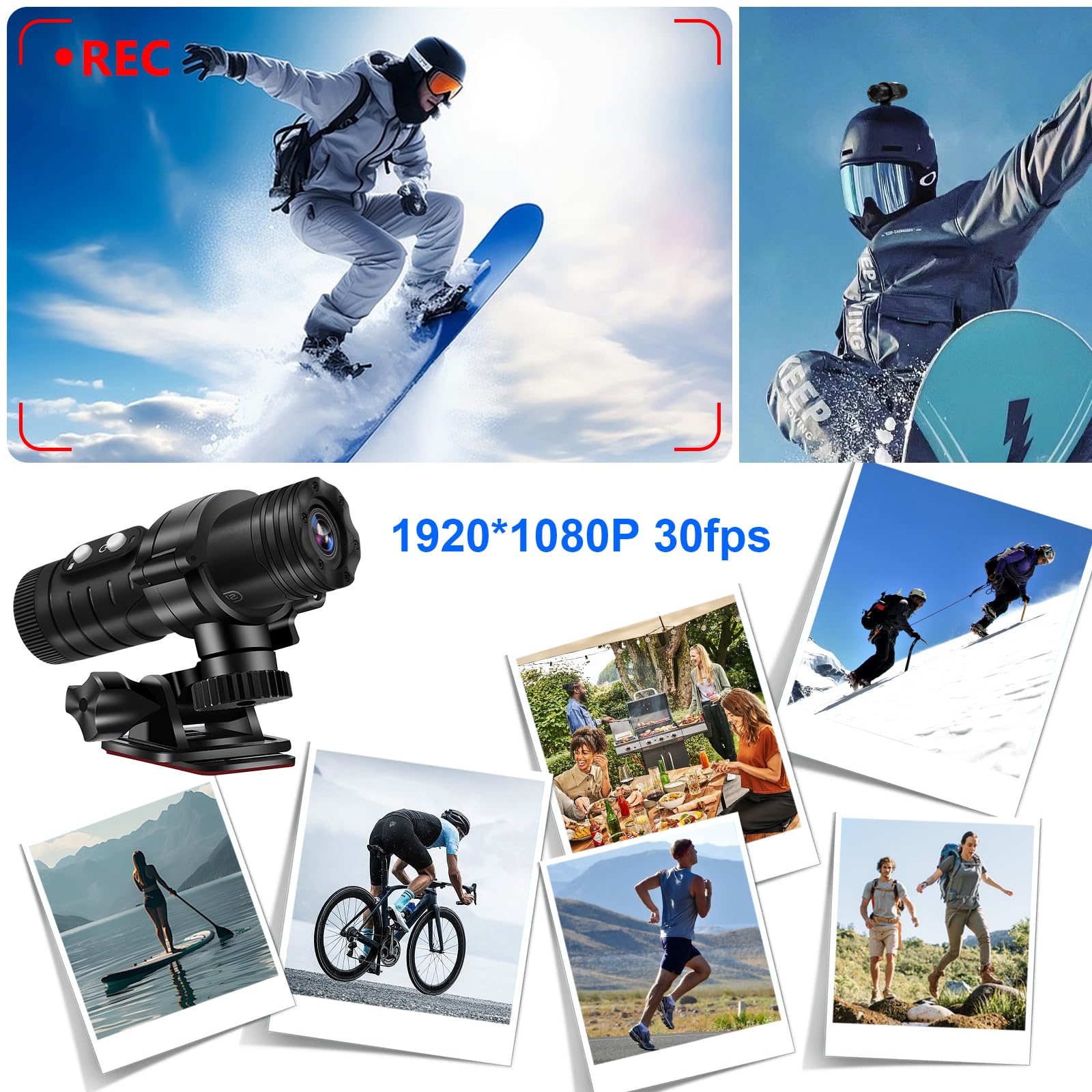 TANGMI Helmkamera, WiFi Action Cam, 1080P HD & 120° Weitwinkel Helmkamera Motorrad mit Automatischer Horizontausrichtung und Großem Akku für 7 Stunden