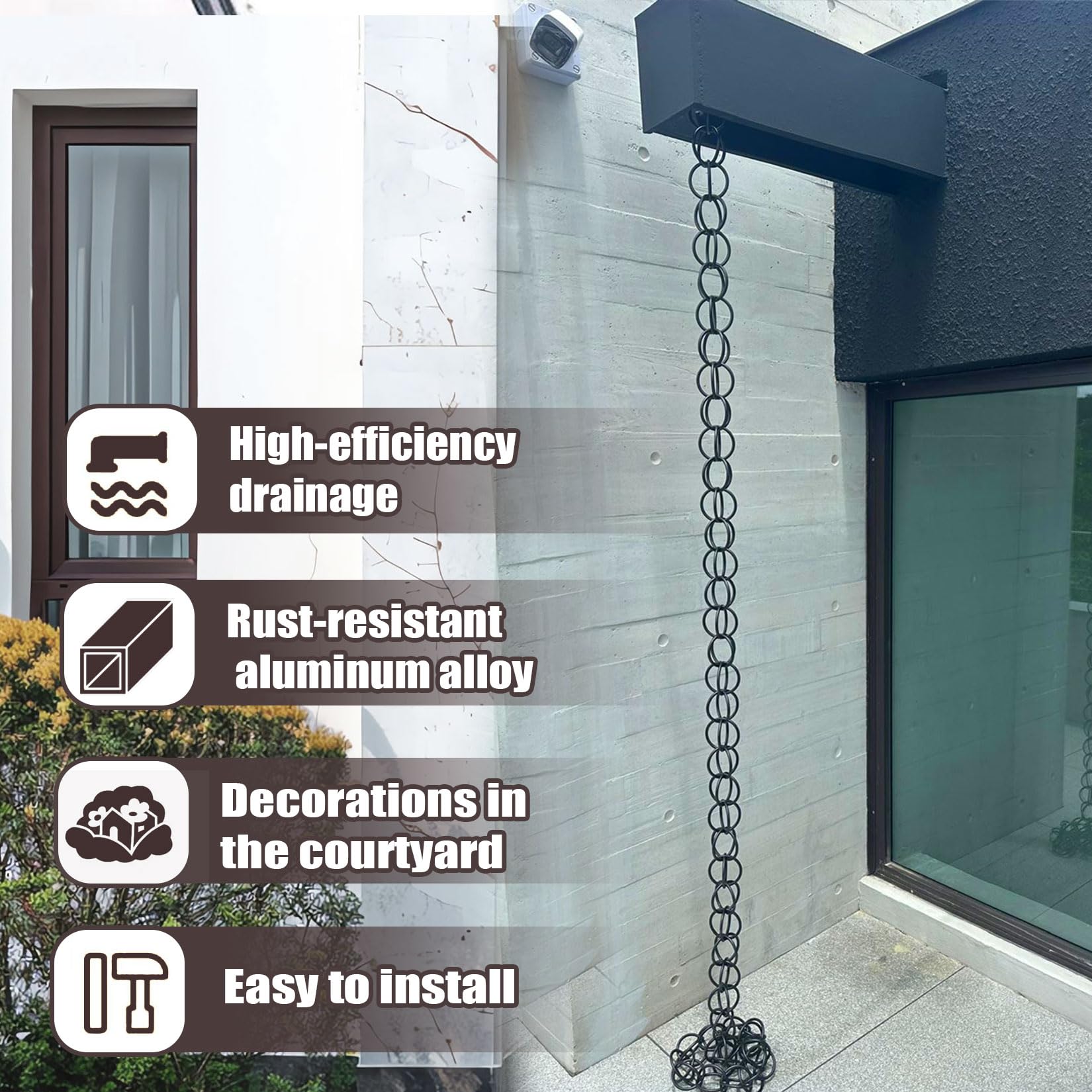 Cascada Decorativa de Cadenas de Lluvia,Cadena de Lluvia Exterior,Desviador del Agua de Lluvia de los Bajantes de los Canales,Pabellón,Porche,Villa,jardín,decoración del hogar 2.2m(7.3ft)