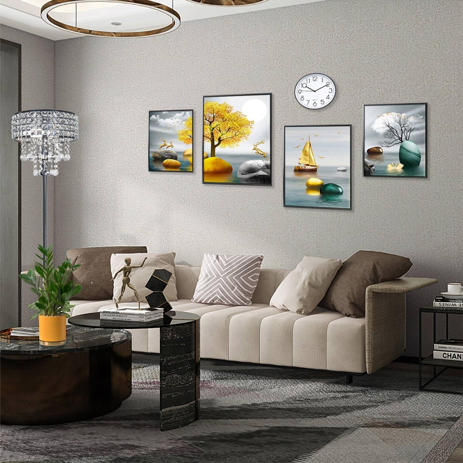 beaysyty Modern K9 Clear Glass Crystals Floor Lamp, On/Off Foot Switch, Crystal & Glass 3-Lights Standing Light, Reading Corner Lamp for Office Cafe, Living Room Bedroom (Chrome)