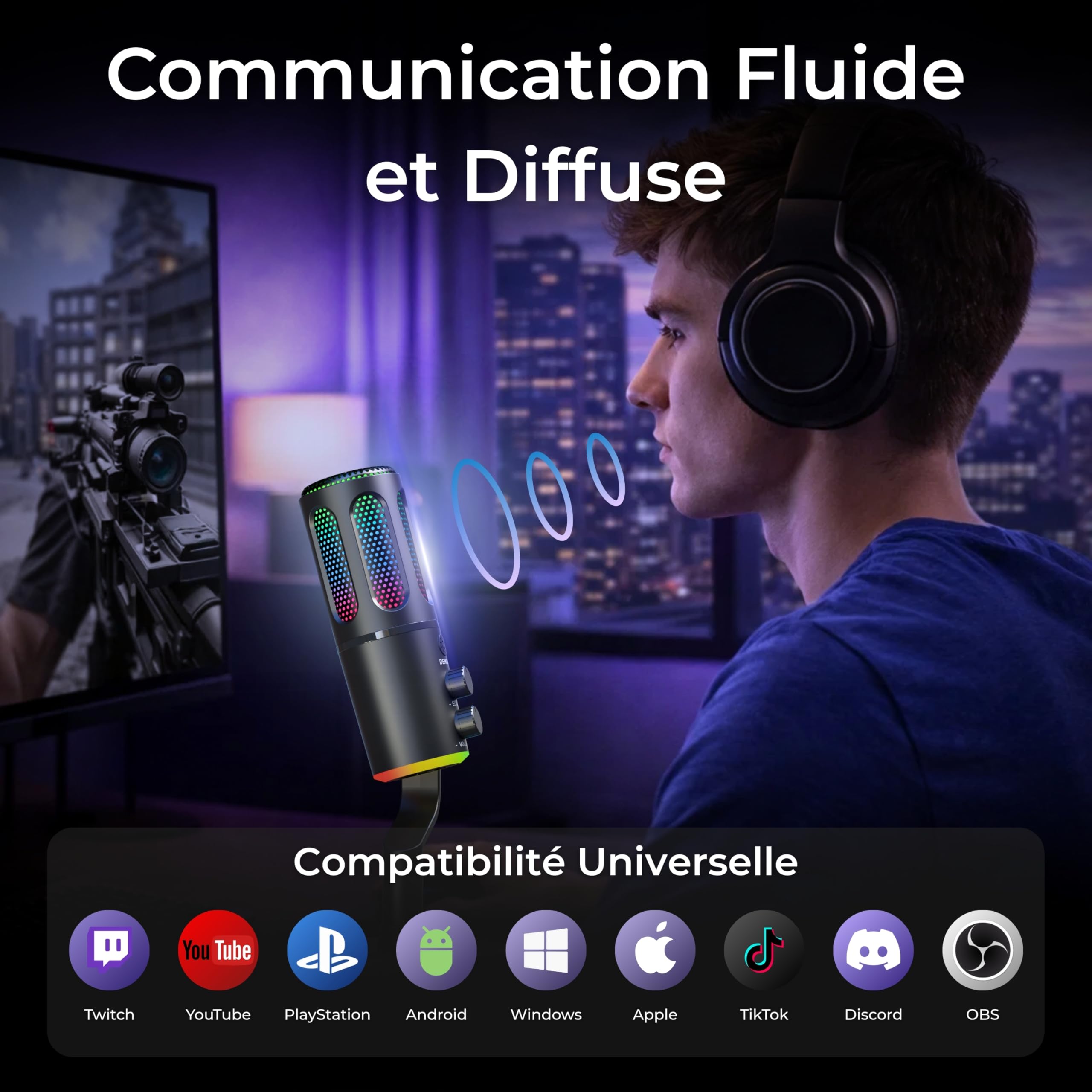 The G-Lab K-Mic Neon - Microphone USB Cardioïde RGB Réduction ENC
