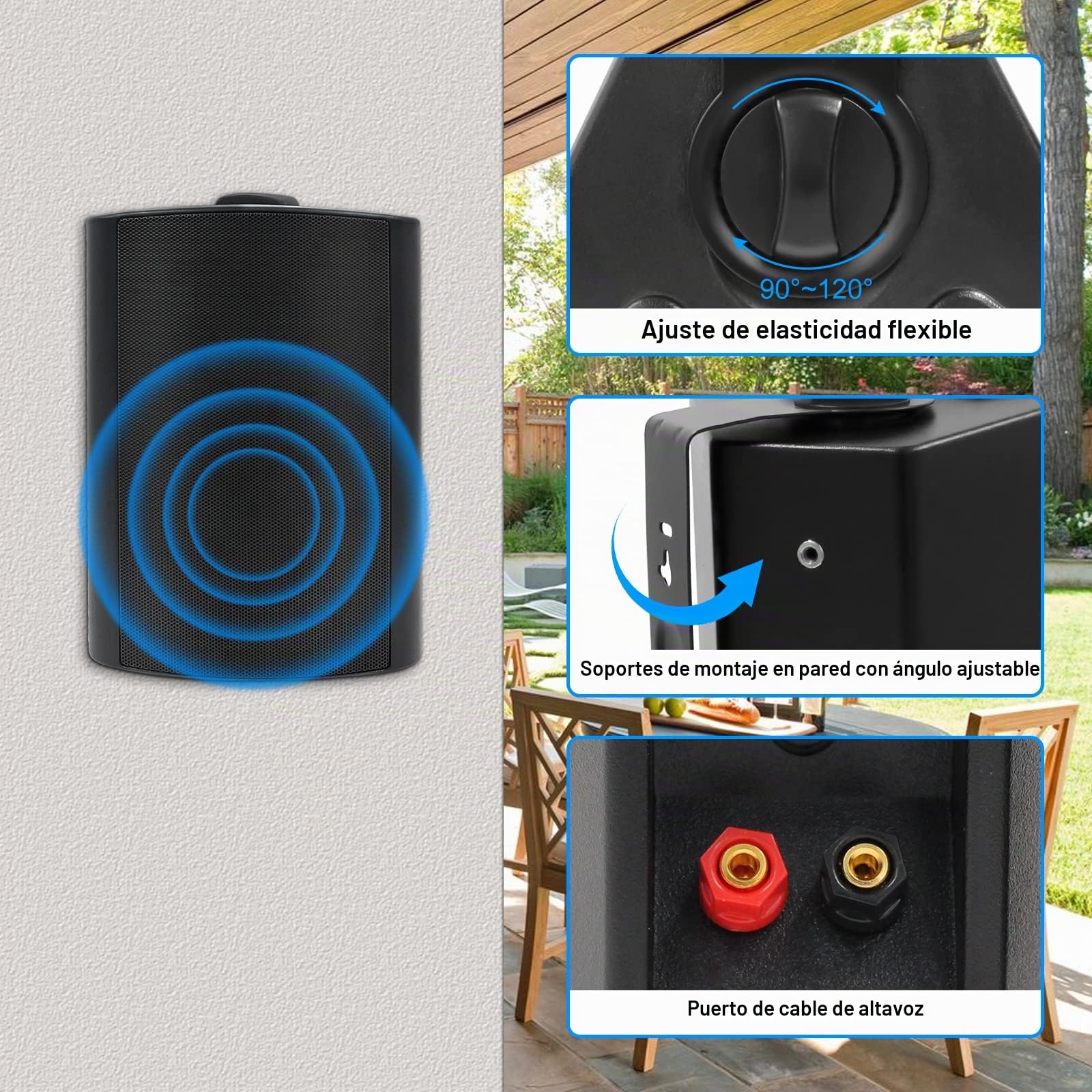 Herdio 5.25 Pulgadas de Altavoces pasivos al Aire Libre de Altavoz de Montaje de Pared de 600 vatios con Agua de Agua para el Porche de Patio al Aire Libre (4 Altavoces Negros)