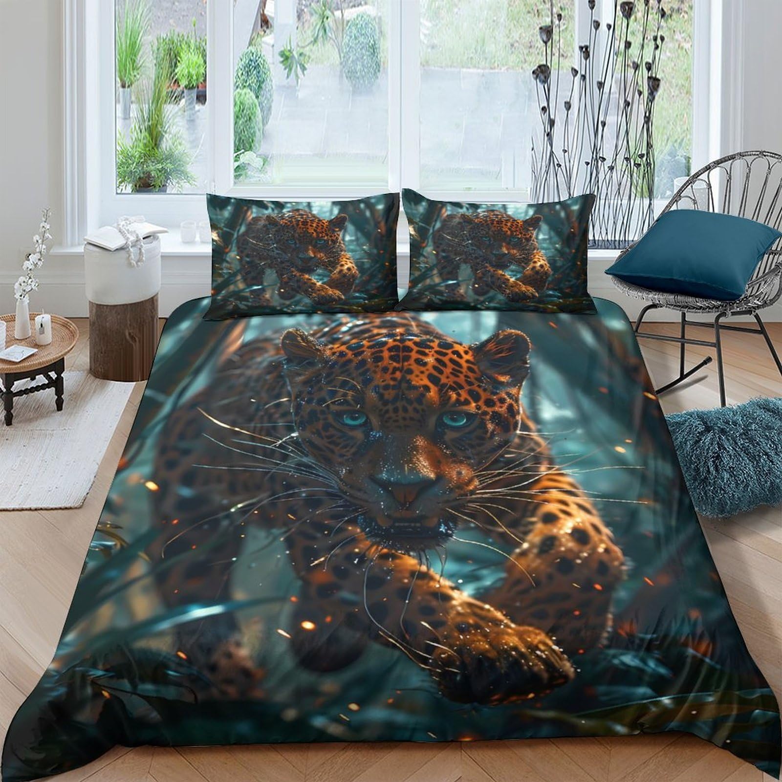 Ctjqhvkz Style-7 3D Printed Jungle Leopard Fitted Sheet Microfiber Soft Breathable Forest Bed Cover For Bedroom Dorm Mattress Decor Single（135X200cm）