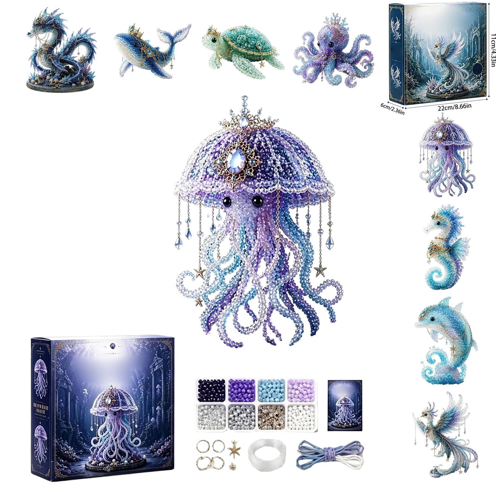 Mythical Ocean Series 3D Beaded Animal Kit for Adults, 3D Beaded Animal Making Kit with Instructions for Beginners，Elegant and Exquisite DIY Decoration Suitable for Manual Enthusiasts (3#Jellyfish)