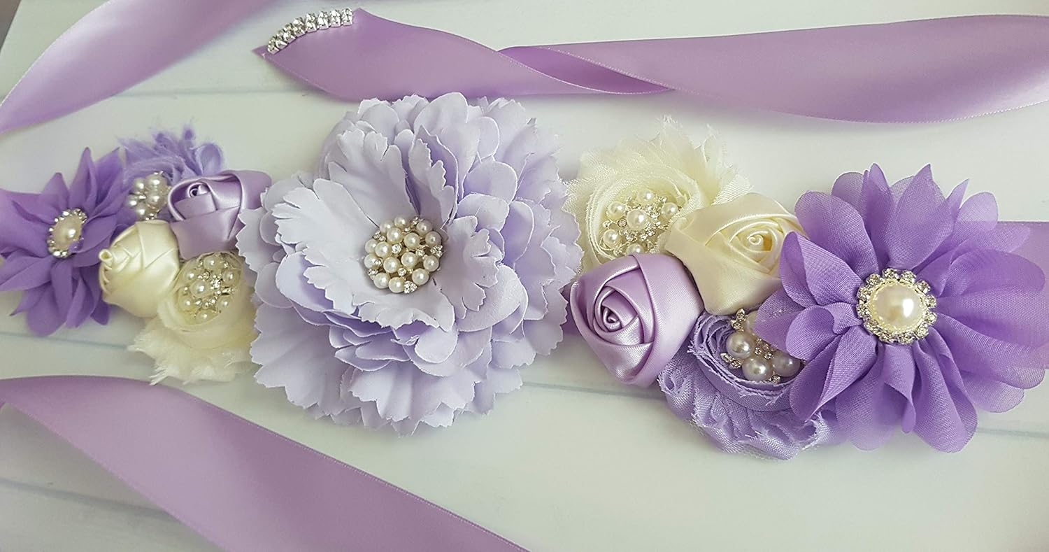 LMC Purple And Ivory Baby Shower Mommy To Be Sash And Corsages USA Handmade (Sash and Daddy to be pin set)