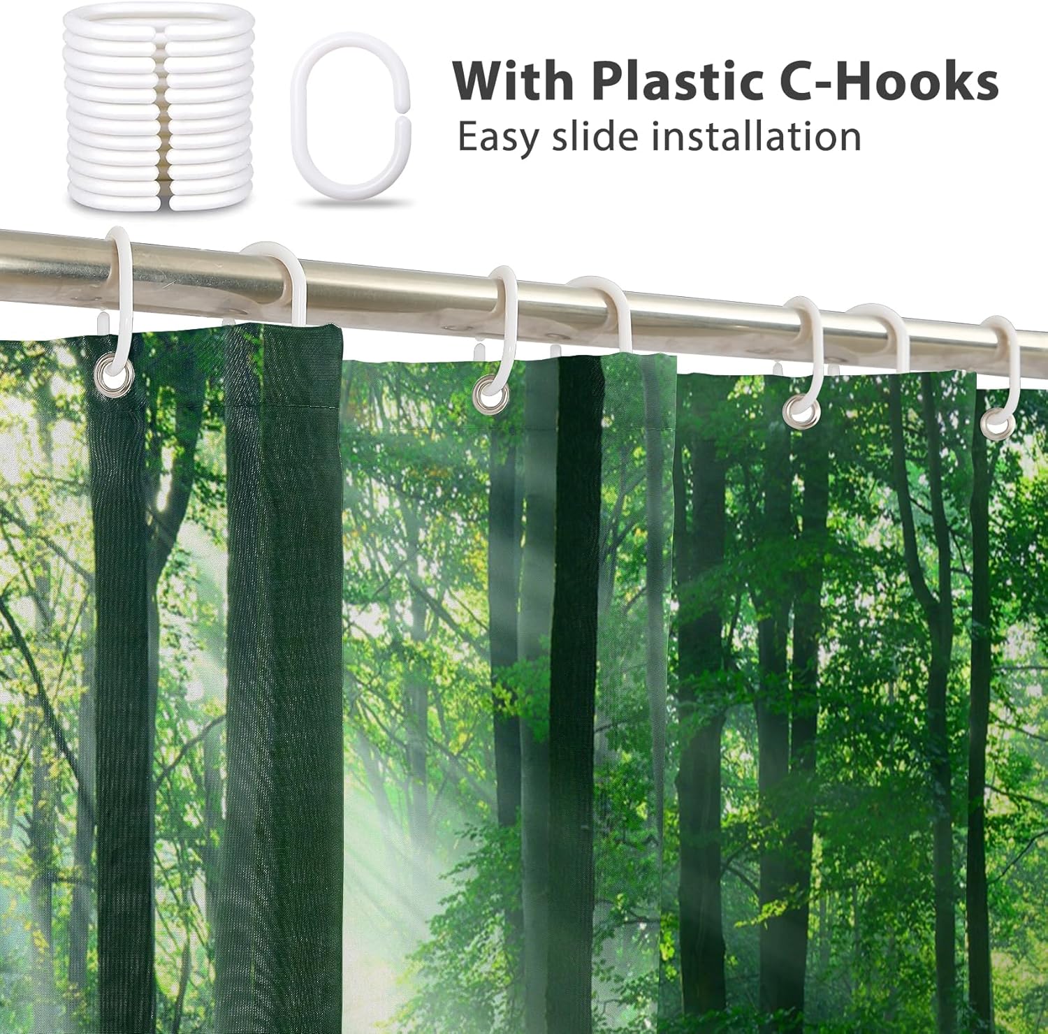Renaiss 72x84 Inch Nature Forest Sunlight Shower Curtain Green Grass Jungle Straight Tall Trees Sunshine Nature Landscape Fabric Shower Curtains for Bathroom Decor Polyester Waterproof with Hooks