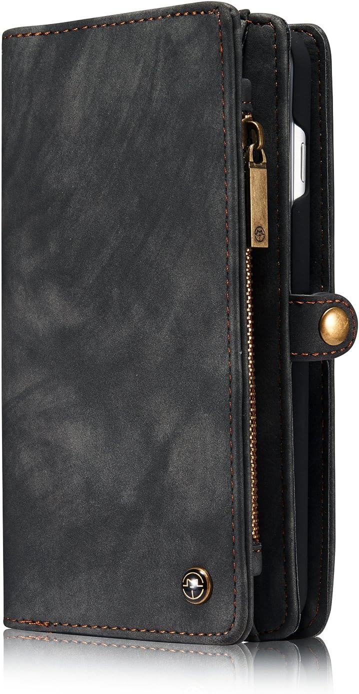 ZARO Wallet Case for iphone 7 Plus with Card Holder Phone Purse, Detachable Magnetic Portable Folio Flip Cover PU Leather Pouch Zipper Bag Protective Shell for Girls Women Men - Black