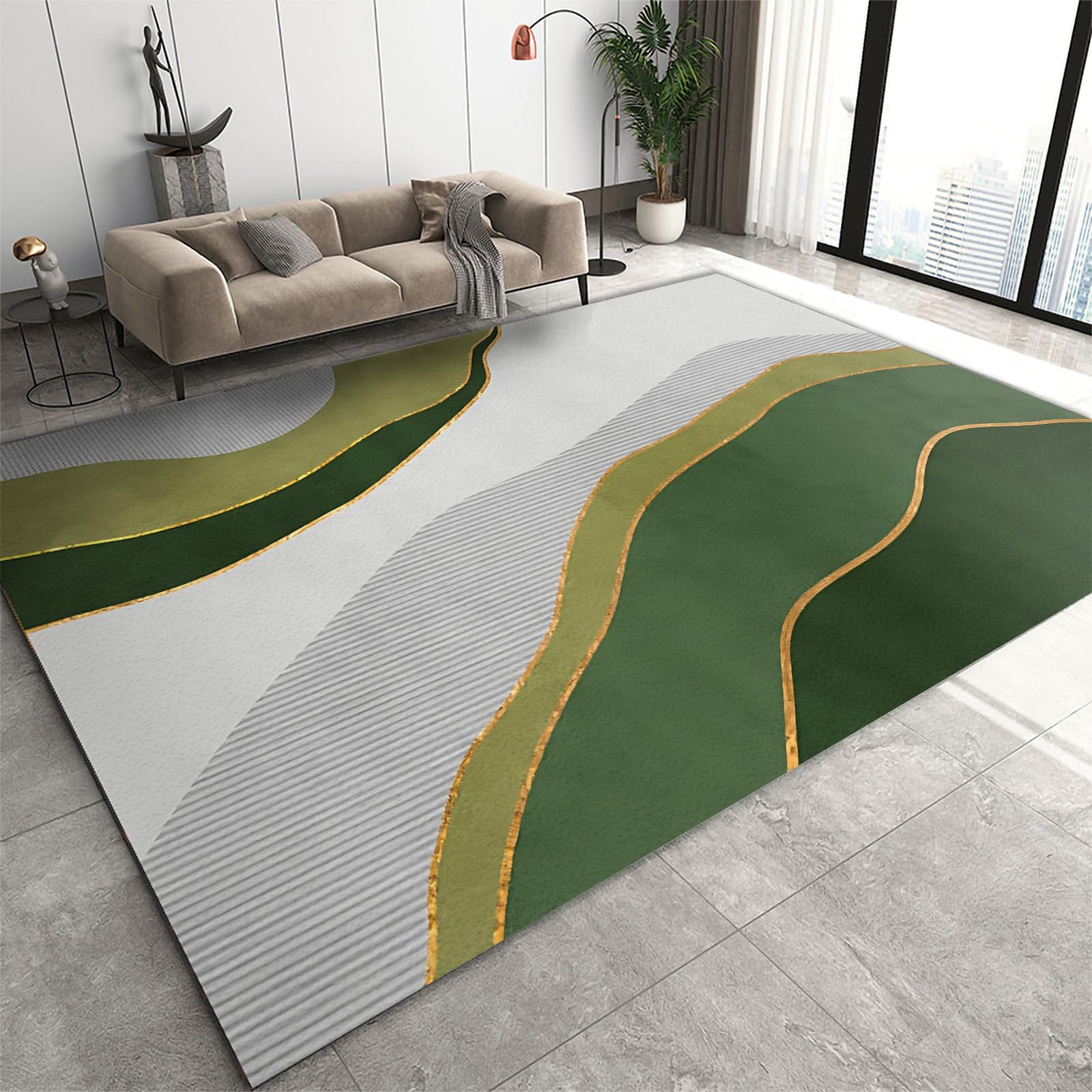 3D geschwungene Wellenlinien Grün Smaragd Türkis Bereich Teppich Weich & Leicht zu Reinigen Teppich für Schlafzimmer, Büro, Familie & Haustiere - 140 x 200 cm Abstraktes Design