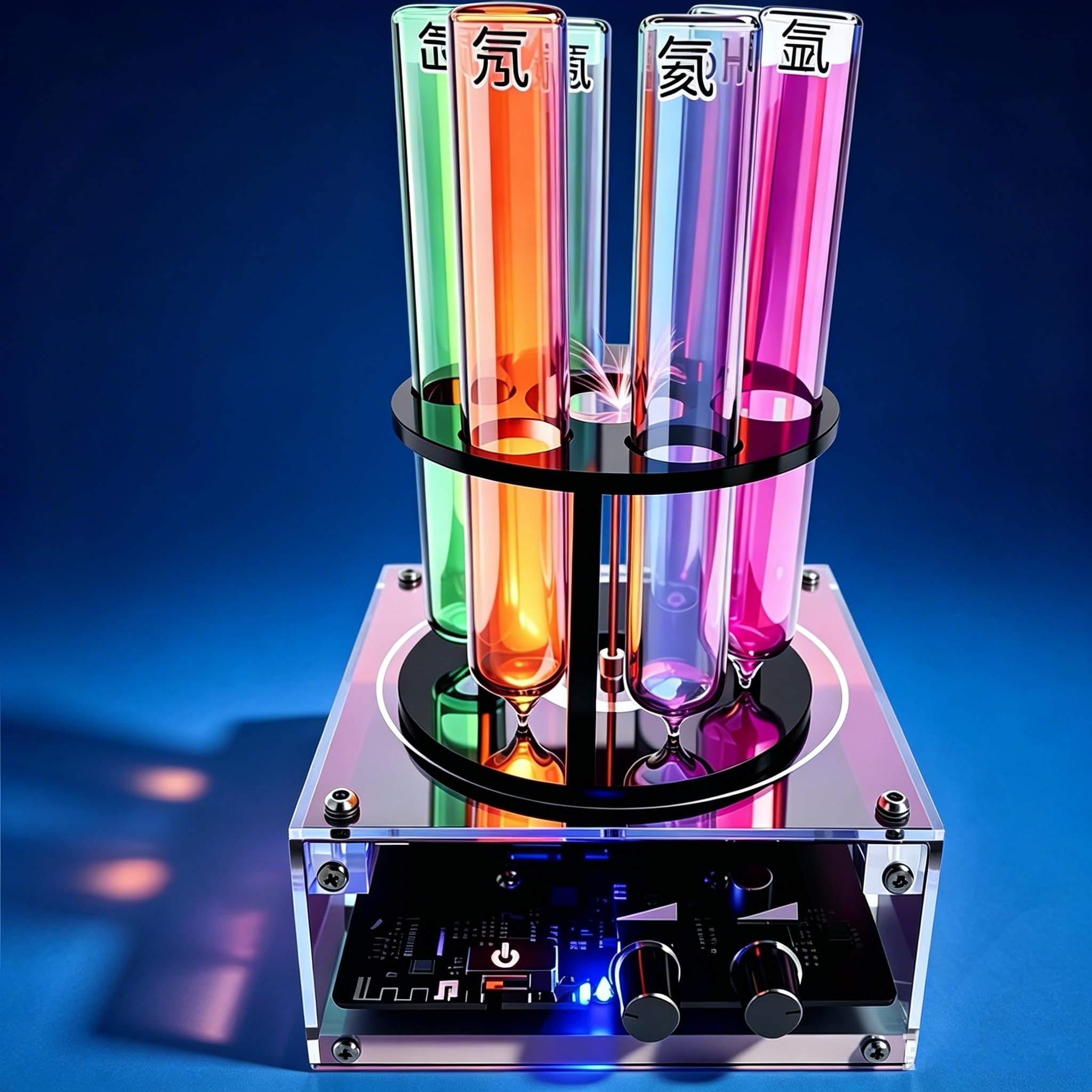 Noble Gas Glow Tubes Set, 6 Seltene Gas Glasröhren, mit Erregungsbasis, He/Ne/Ar/Kr/Xe/N2, für Physik Demonstration, Sammeln, Ausstellen, Lehrgeschenk