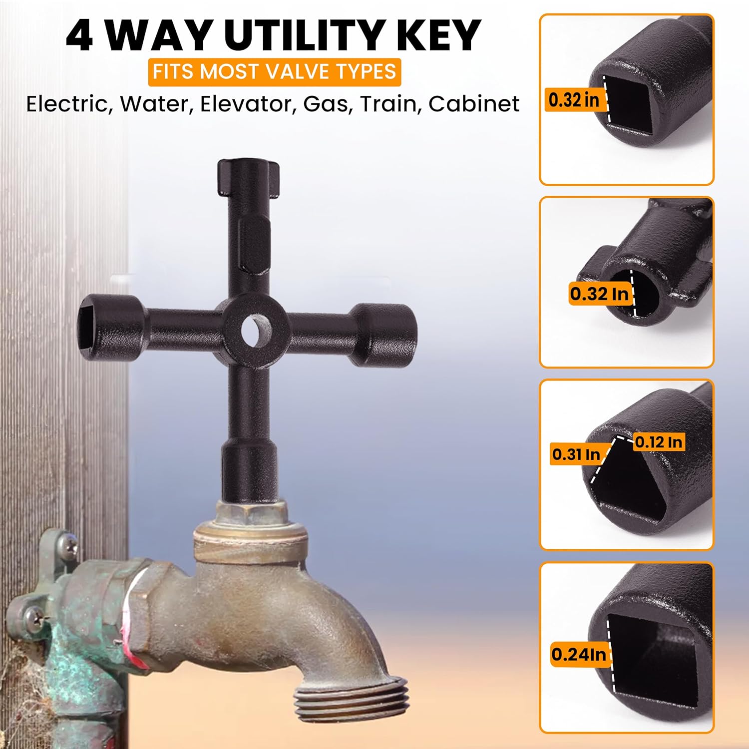 T3-R Water Meter Key 17 Inch - 4-way Multi-Functional Utility Key Included - Strong Water Shut Off Tool Wrench T-handle for Curb Main and Water Meters