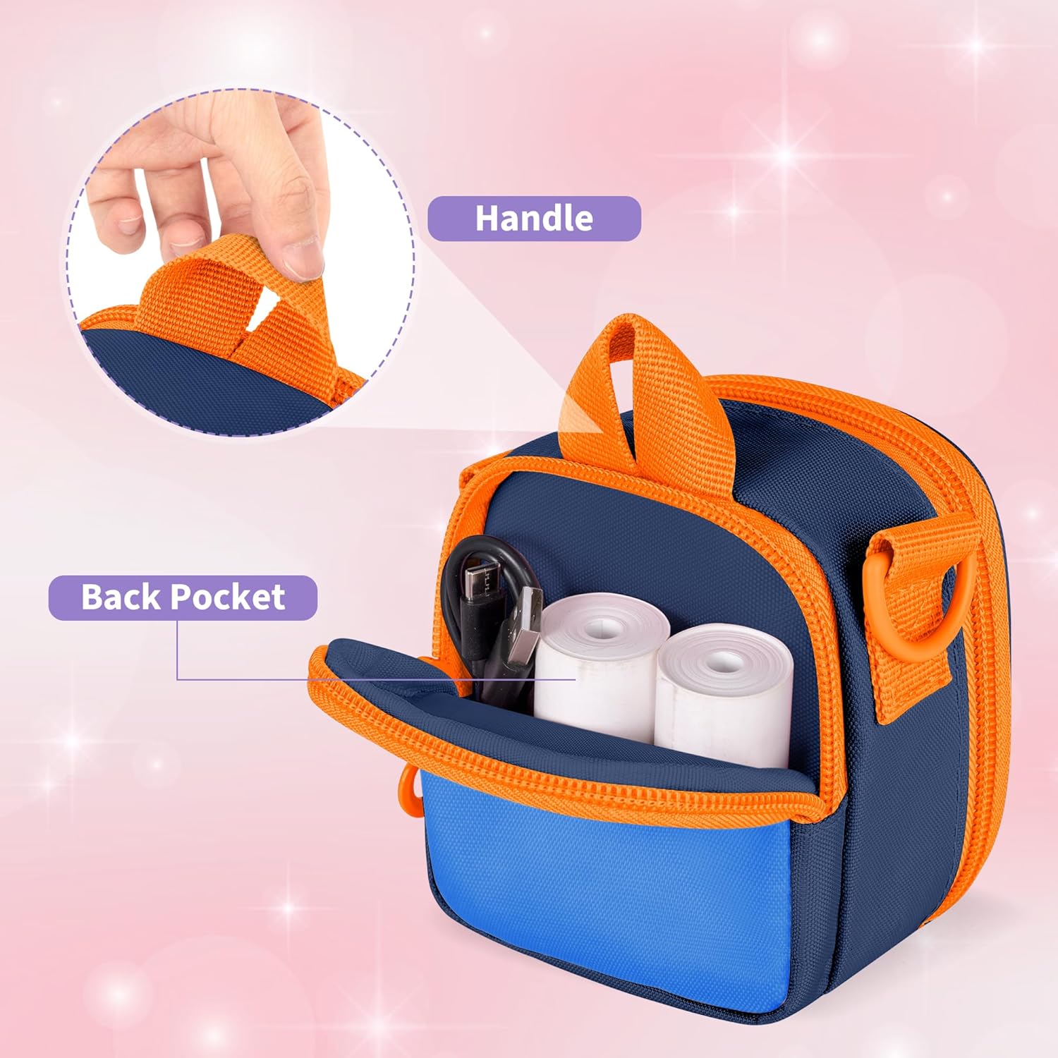 Kids Camera Case Compatible with ESOXOFFOR, Small Children's Digital Camera Bag Compatible with Seckton, Storage Bag with Detachable Shoulder Strap, Back Pocket for Accessories, Blue (Bag Only) - Image 3