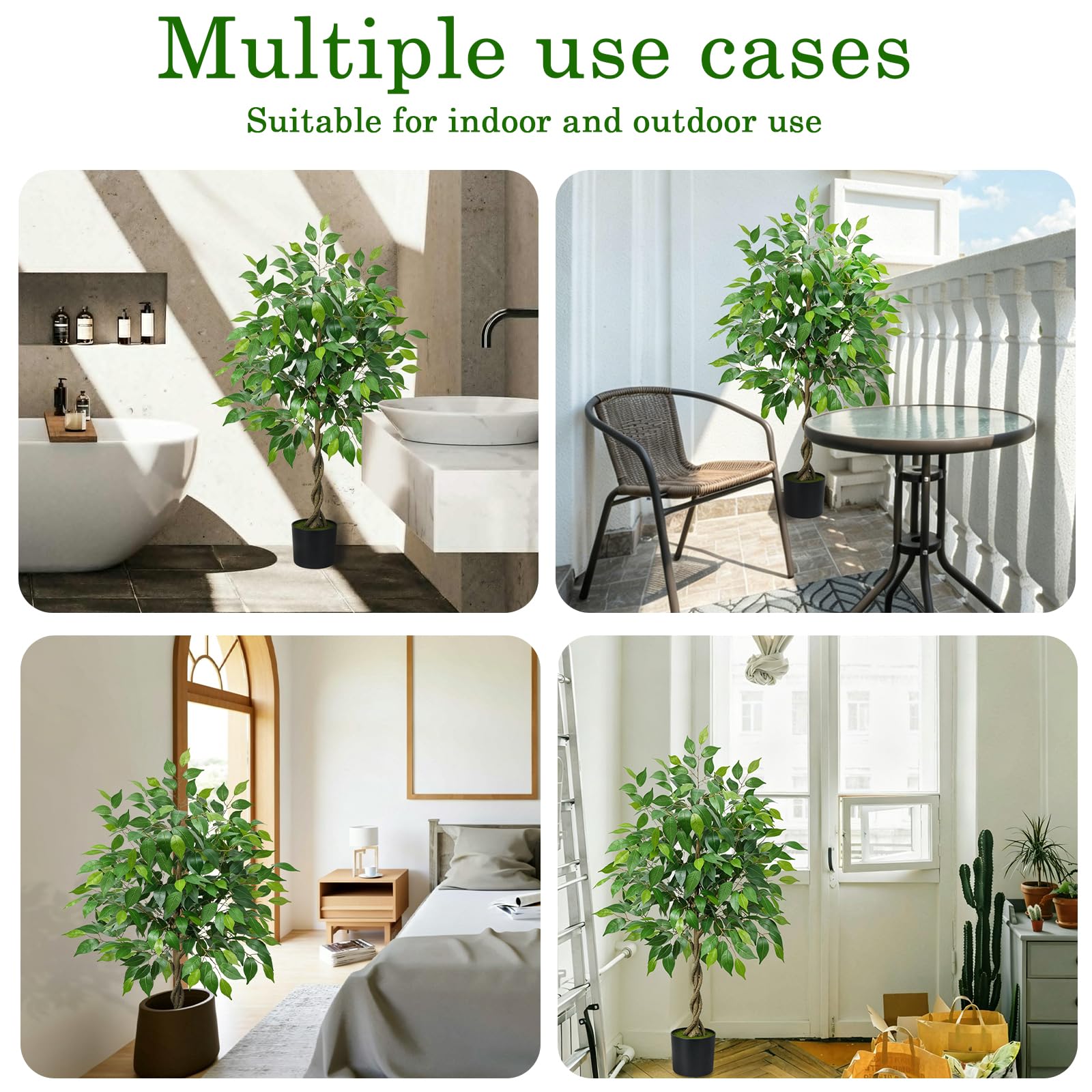 Albero di Ficus Artificiale 120 cm Piante Finte da Interno Pianta Finta Ficus Benjamin con Vaso Albero Finto Grande per Salotto Giardino Balcone Ufficio e Decorazioni Interne ed Esterne