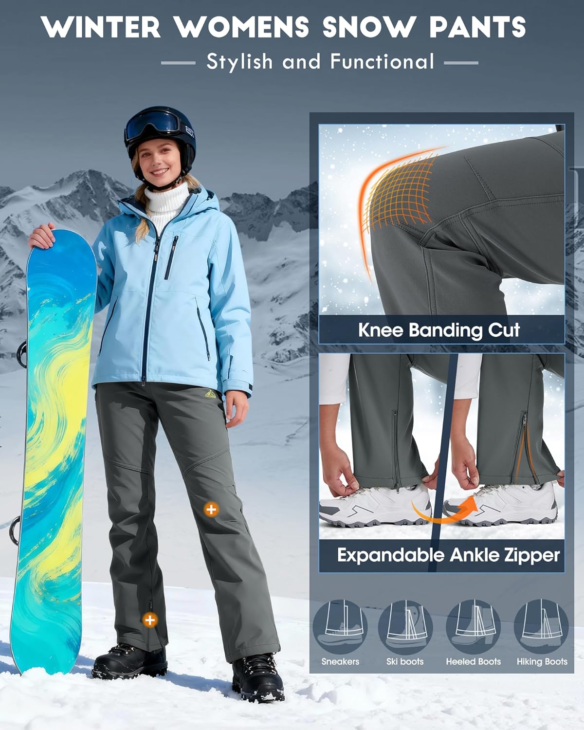 IGOLUMON Snow Ski Pants Womens Waterproof Fleece Lined Pants Winter Insulated Softshell for Hiking Snowboard Outdoor - Image 3