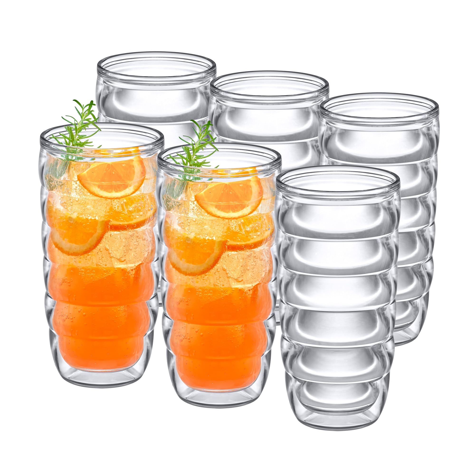 Amazing Abby - Arctic - 24-Ounce Insulated Plastic Tumblers (Set of 6), Double-Wall Plastic Drinking Glasses, All-Clear Reusable Cups, BPA-Free,