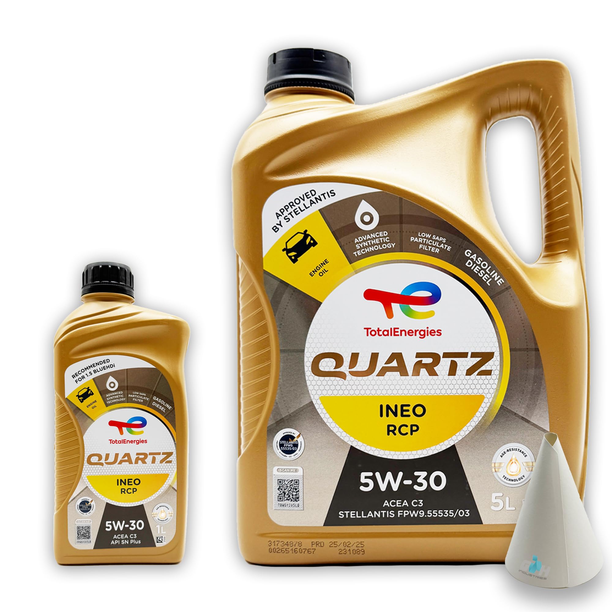 Total Quartz Ineo RCP 5W-30 | 6 L | kompatibel mit Stellantis FPW9.55535/03 | PSA B71 2290 | 6 Liter | mit Trichter |