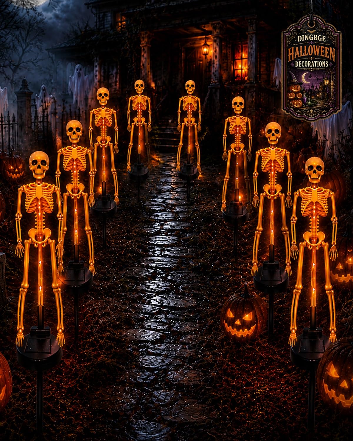 Solar Skeleton Yard Stake Halloween Decorations Waterproof Garden Light