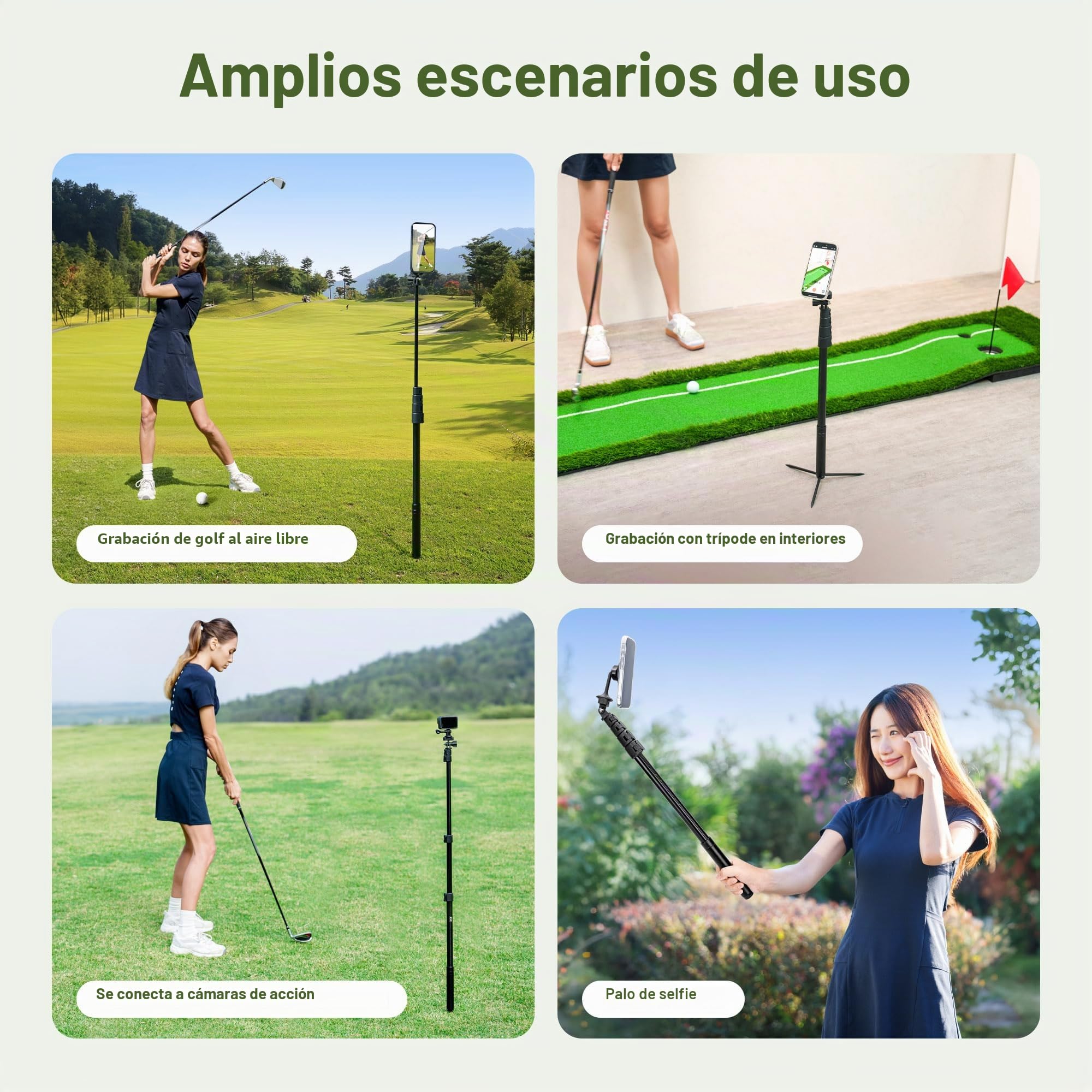 JJC Trípode Magnético de 61 Pulgadas con Estacas de Pico, Soporte para Teléfono, Trípode Extensible de Aluminio para Entrenamiento de Swing de Golf, Soporte de Teléfono para iPhone 16, 15, 14
