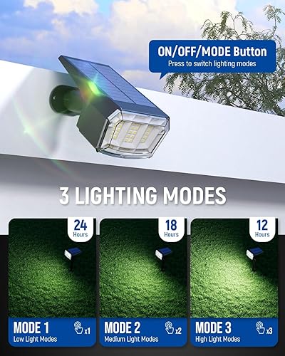 Miniatura 2 de Focos solares impermeables para exteriores, paquete de 4 unidades, IP65, 63 LED, 3 modos de iluminación, focos para patio, jardín, casa, garaje,