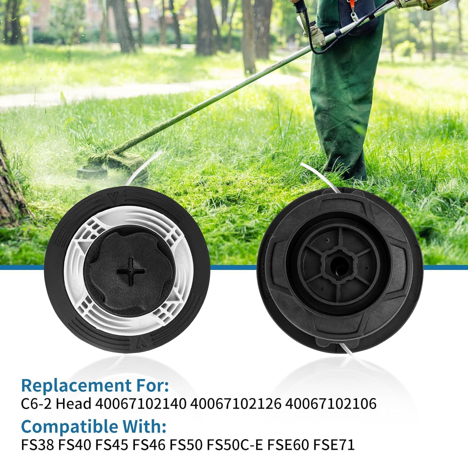 Autocut C6-2 Mähkopf für Stihl Motorsense, Fadenkopf Ersatzteil kompatibel mit STIHL FS38 FS40 FS45 FS50 FSE60 FSE71 FSE81 FSA60R FSA86R KM56 KM94 KM111 Freischneider (2-Stück)