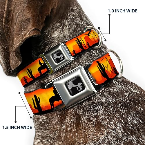 Miniatura 2 de Buckle-Down Silueta de vaquero de 15-26 pulgadas, rojo paisaje occidental, hueso de collar de perro negro, grande, 1 pulgada de ancho, se adapta a