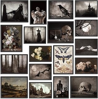 18Pcs Dark Academia Wall Room Home Decor Gothic Poster Aesthetic Wall Art Prints Goth Creepy Pictures Vintage Posters Spooky Halloween Decor for Gallery Living Room Bedroom Decoration (UNFRAMED)