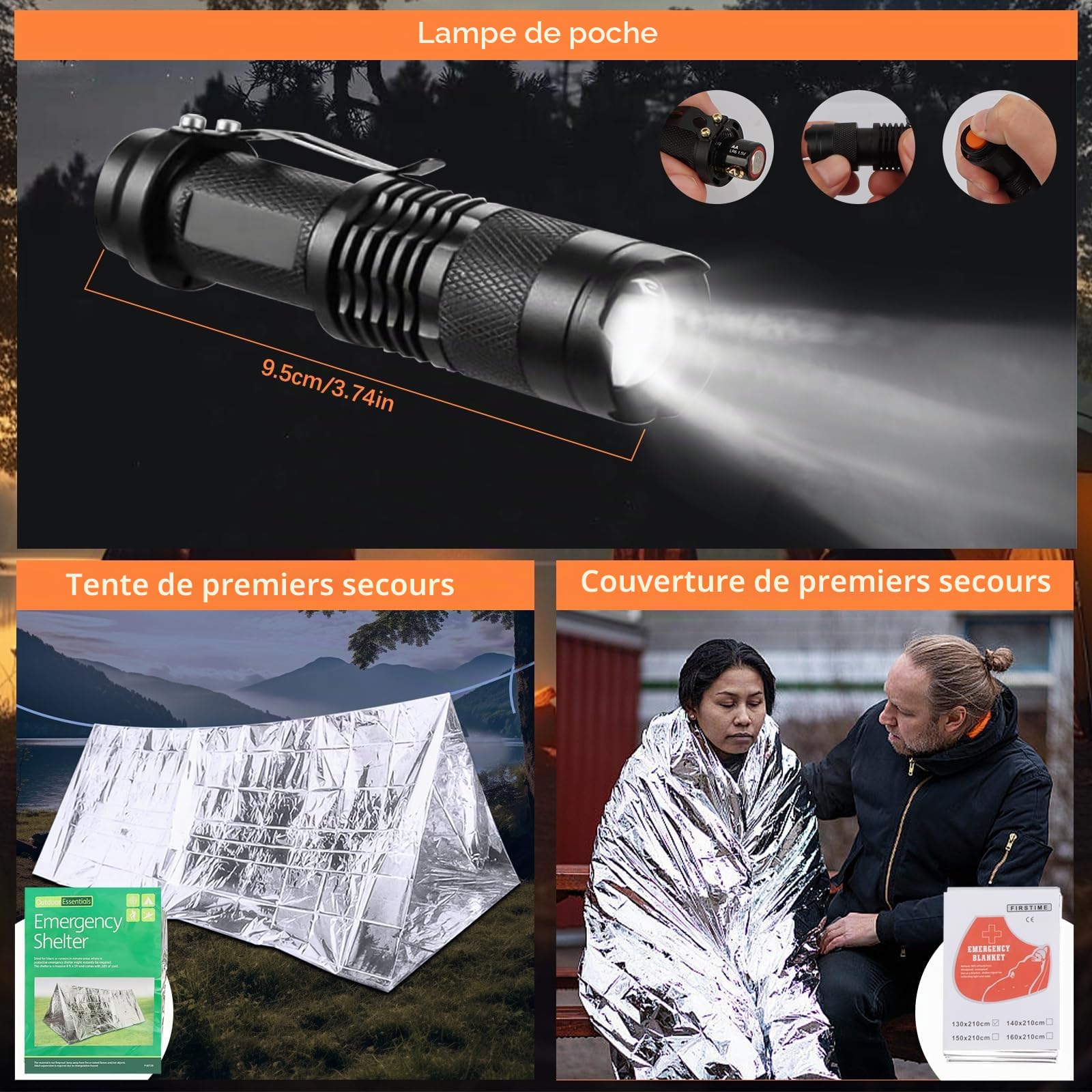 Kit de Survie d'urgence en extérieur, équipement de Survie pour Homme, Camping, Aventure, randonnée en Plein air