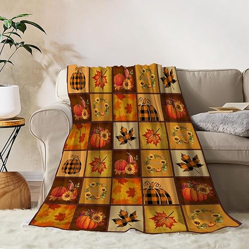 Miniatura 105 de YeeJu Manta decorativa de otoño, color naranja, Acción de Gracias, otoño, lindas calabazas, manta para sofá, cama, sala de estar, suave, acogedora