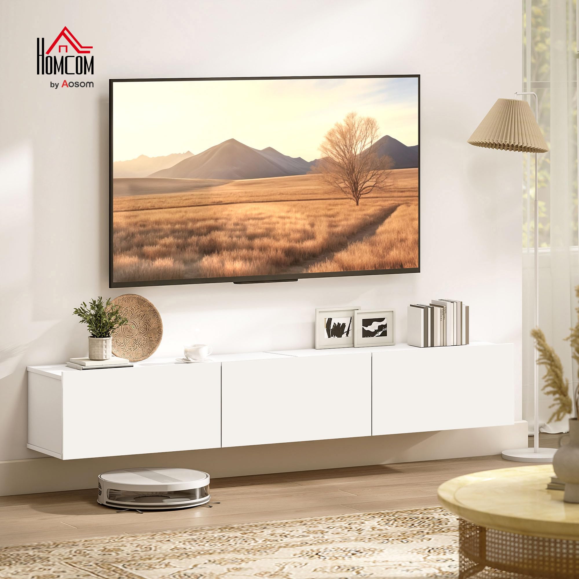 HOMCOM TV Schrank Lowboard hängend 180 cm für Fernseher bis 82 Zoll Weiß