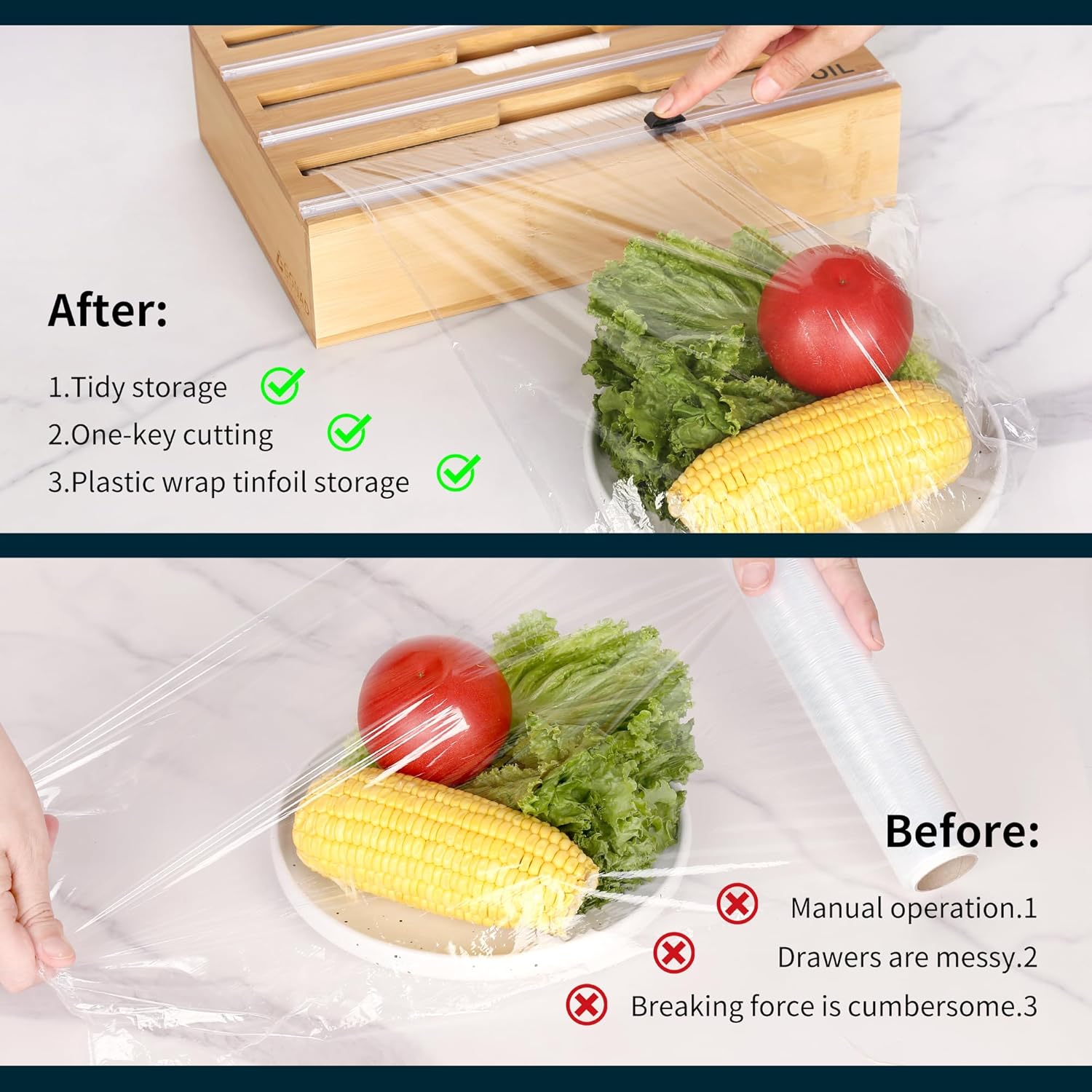 GONAD Storage Bag Organizer - Foil & Plastic Wrap Organizer with Cutter, Kitchen Storage Compatible with Gallon, Quart, Sandwich, Snack Bags & Aluminum Foil & Wax Paper, NATURAL