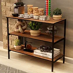 Aparador Moderno com 3 Prateleiras, Estrutura em Metal Preto, Estilo Industrial, para Sala de Estar e Corredor (Freijó)