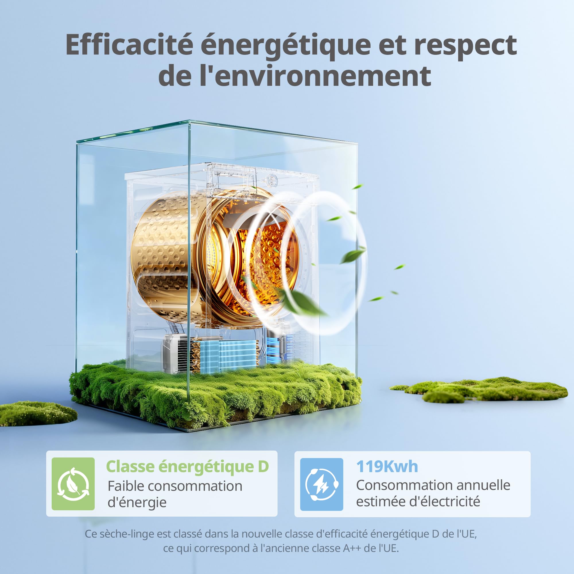 COMFEE' Sèche linge Pompe à Chaleur 8kg Classe D Séchage rapide 15 programmes Blanc