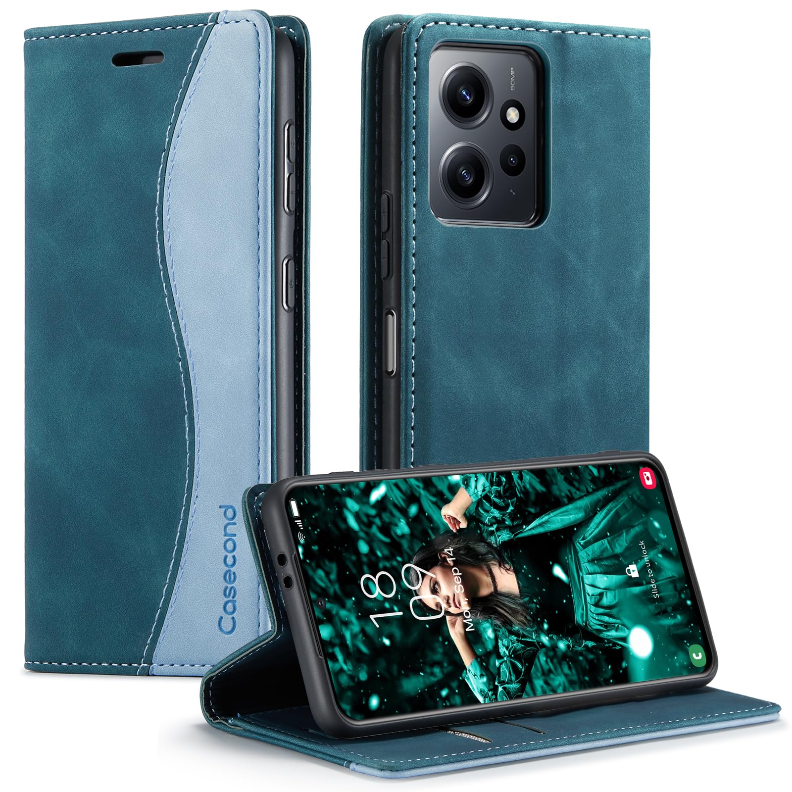 Casecond Funda para Samsung Galaxy A53 5G Cuero Premium Flip Folio Carcasa Case con Tarjetero Fundas Tapa Libro Magnético con Bloqueo RFID Proteccion para Mujeres Hombres - Azul Verde — view 13