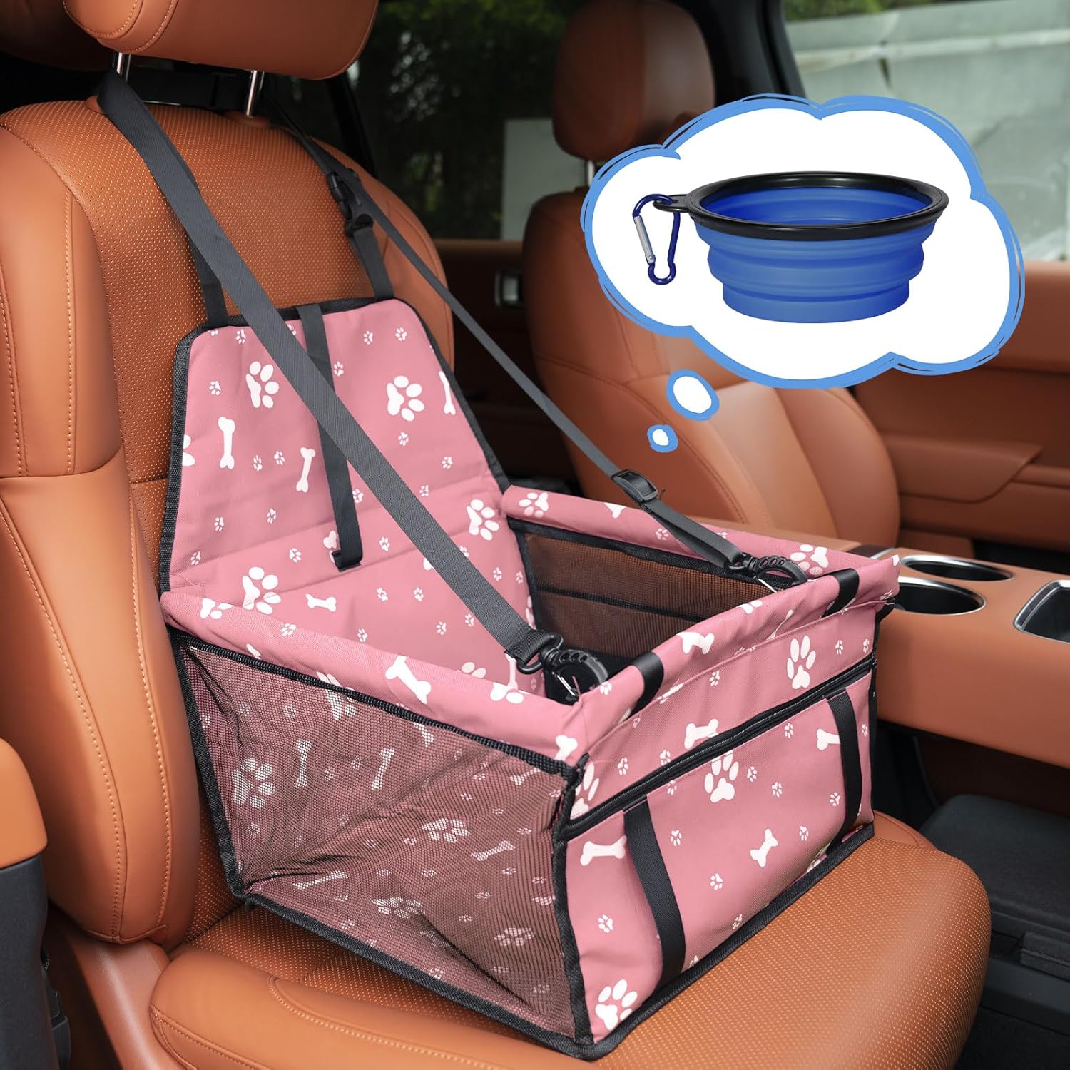 YCHOW-TECH Pet Dog Booster Seat Dog Car Seat Puppy Portable with Clip-On Safety Leash and PVC Support Pipe, Anti-Collapse Sturdy Car Seats, Free Blanket, Free Portable Water Bowl (Pink)