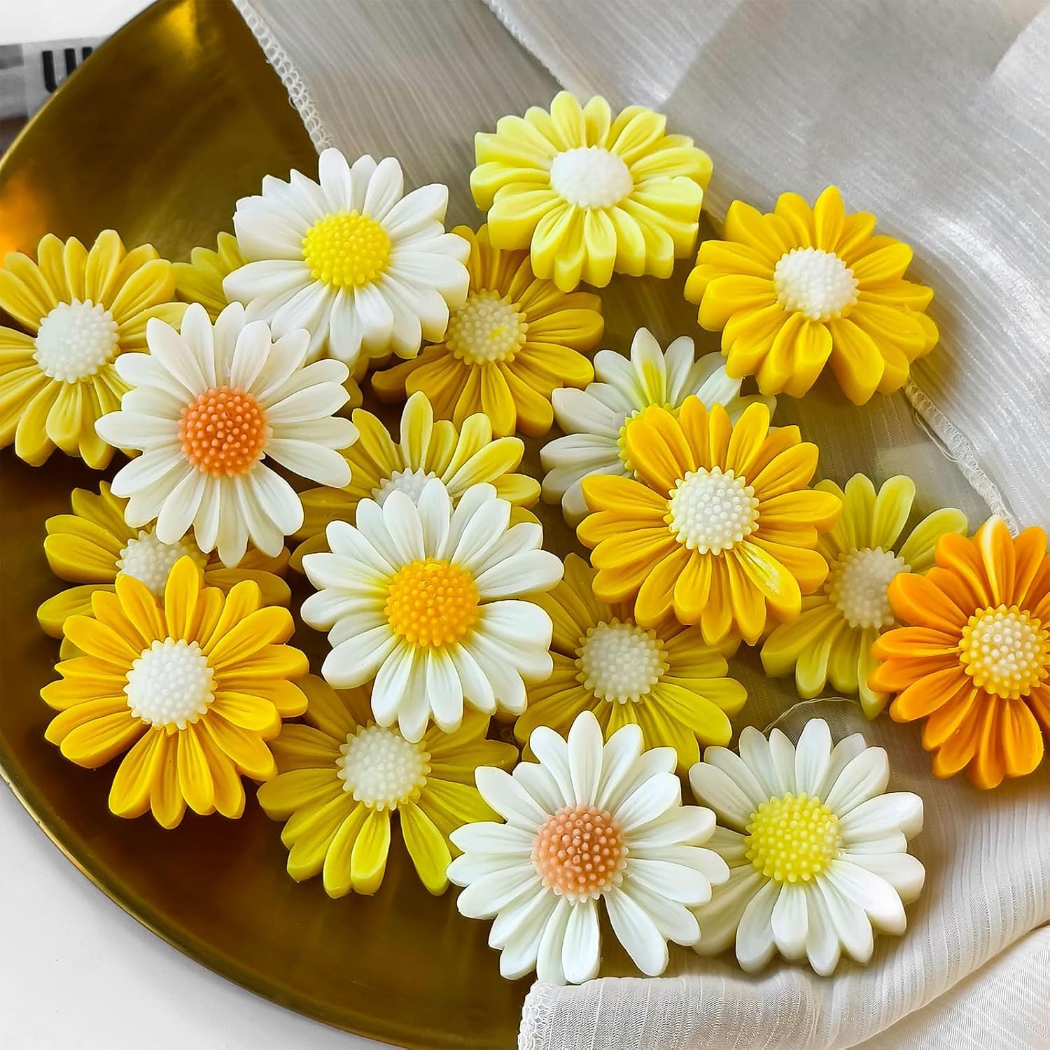 4PCS Daisy Flower Candle Molds for Candle Making, 3D Flower Resin Candle Soap Molds, Floral Silicone Fondant Chocolate Cake Decorating Mold, DIY Epoxy Casting Wax Plaster Polymer Clay Craft