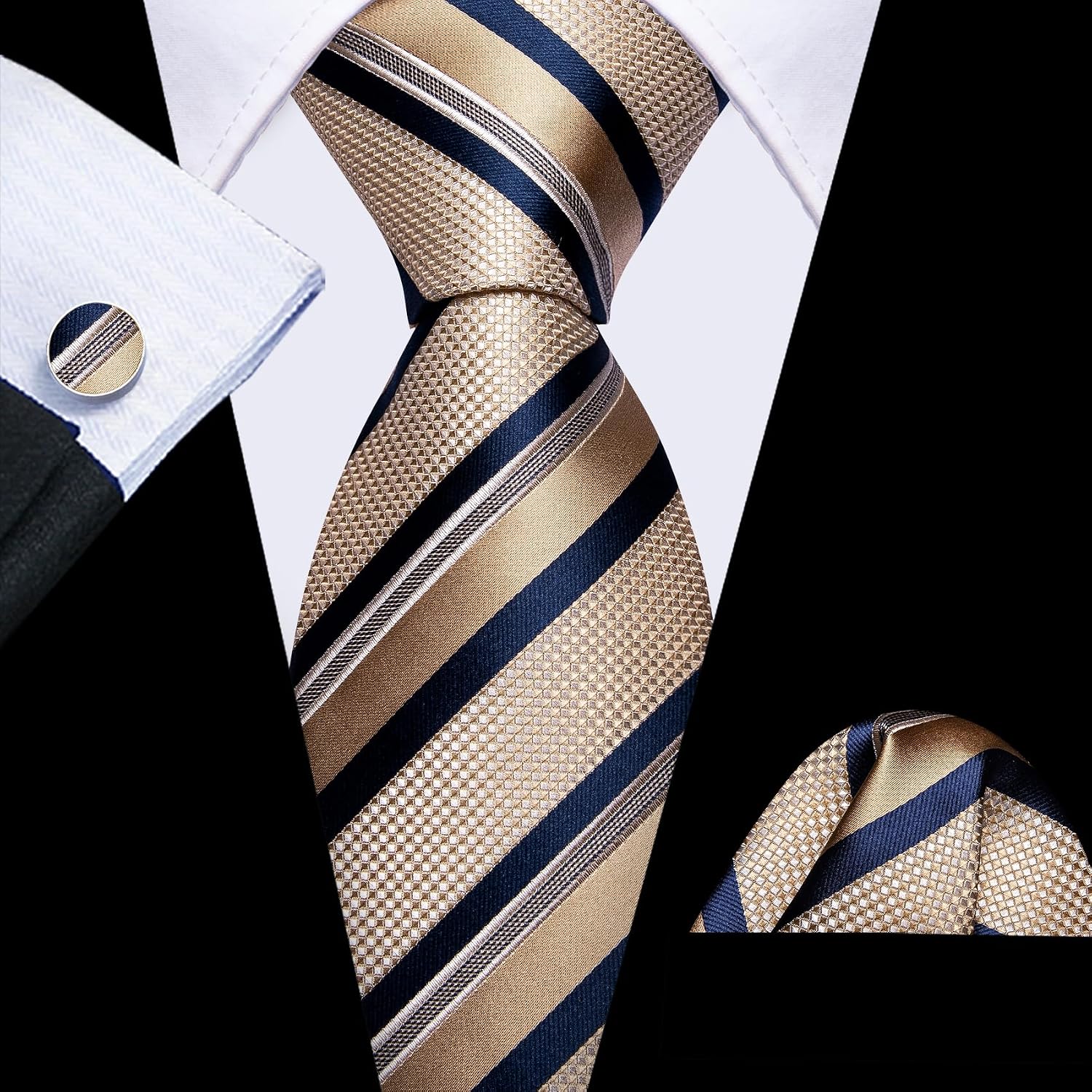 Barry.Wang Mens Tie Set Plaid Check Neckties Formal Business Wedding Luxury Pocket Square Cufflinks