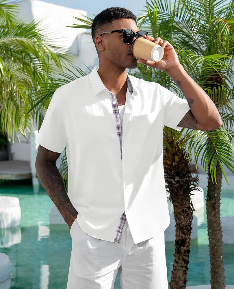 Camisas De Lino Hombre Camisa De Lino Para Hombre Manga Corta