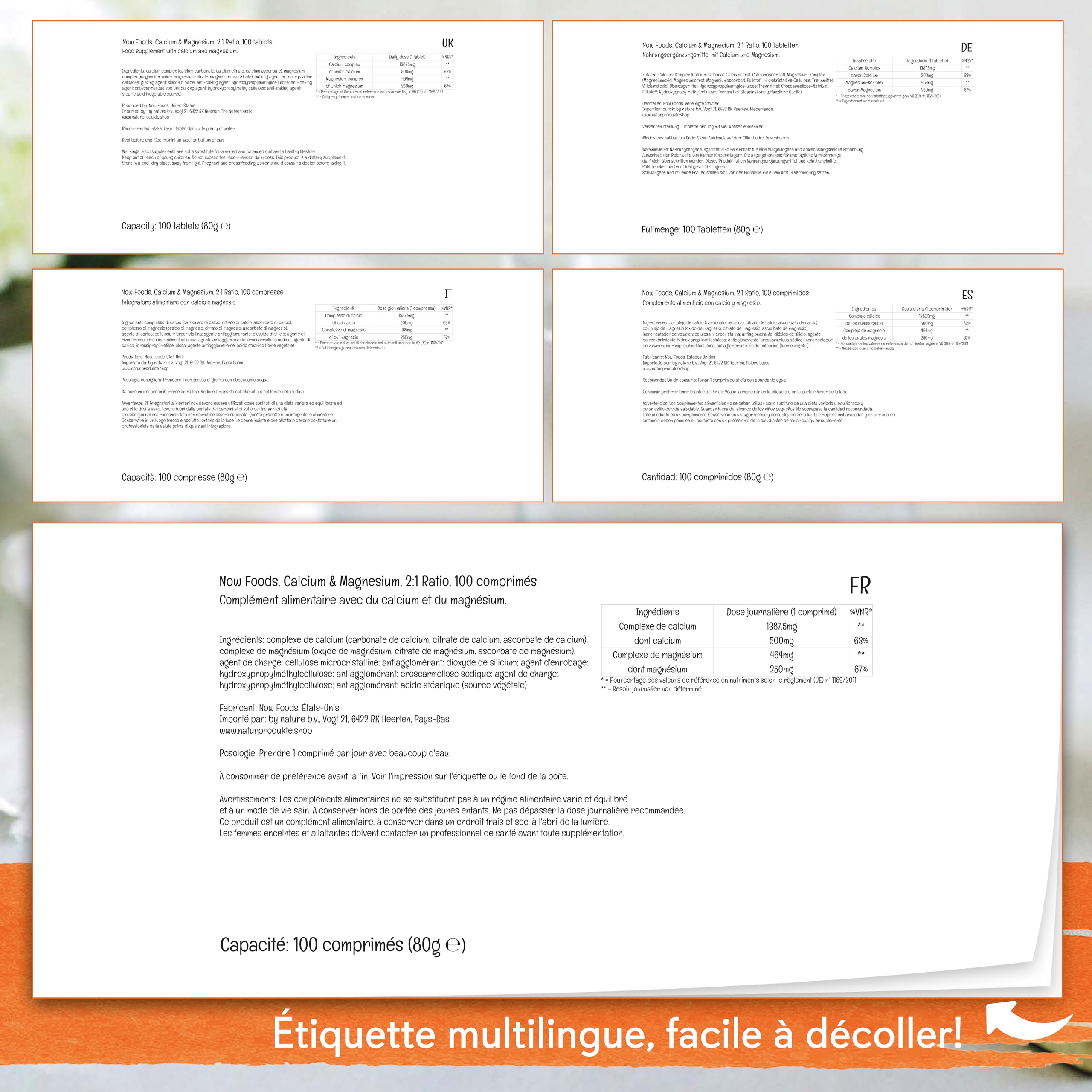 Now Foods, Calcium & Magnesium, 2:1 Ratio, 500mg de Calcium et 250mg de Magnésium, 100 Comprimés végétaliens, Végétarien, Sans Gluten, Sans Soja, Sans OGM