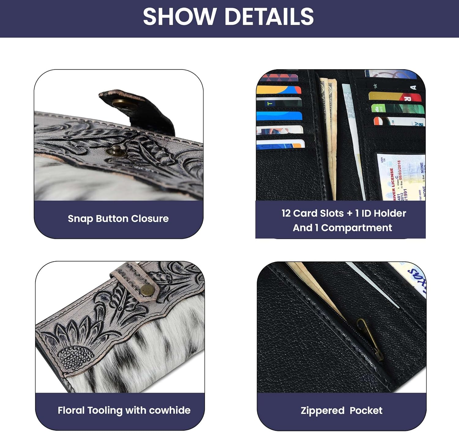 Merbaa Wild West Cowhide Hair On Women Leather Bifold Wallet Best Idea for Gifting Wallet - Image 5