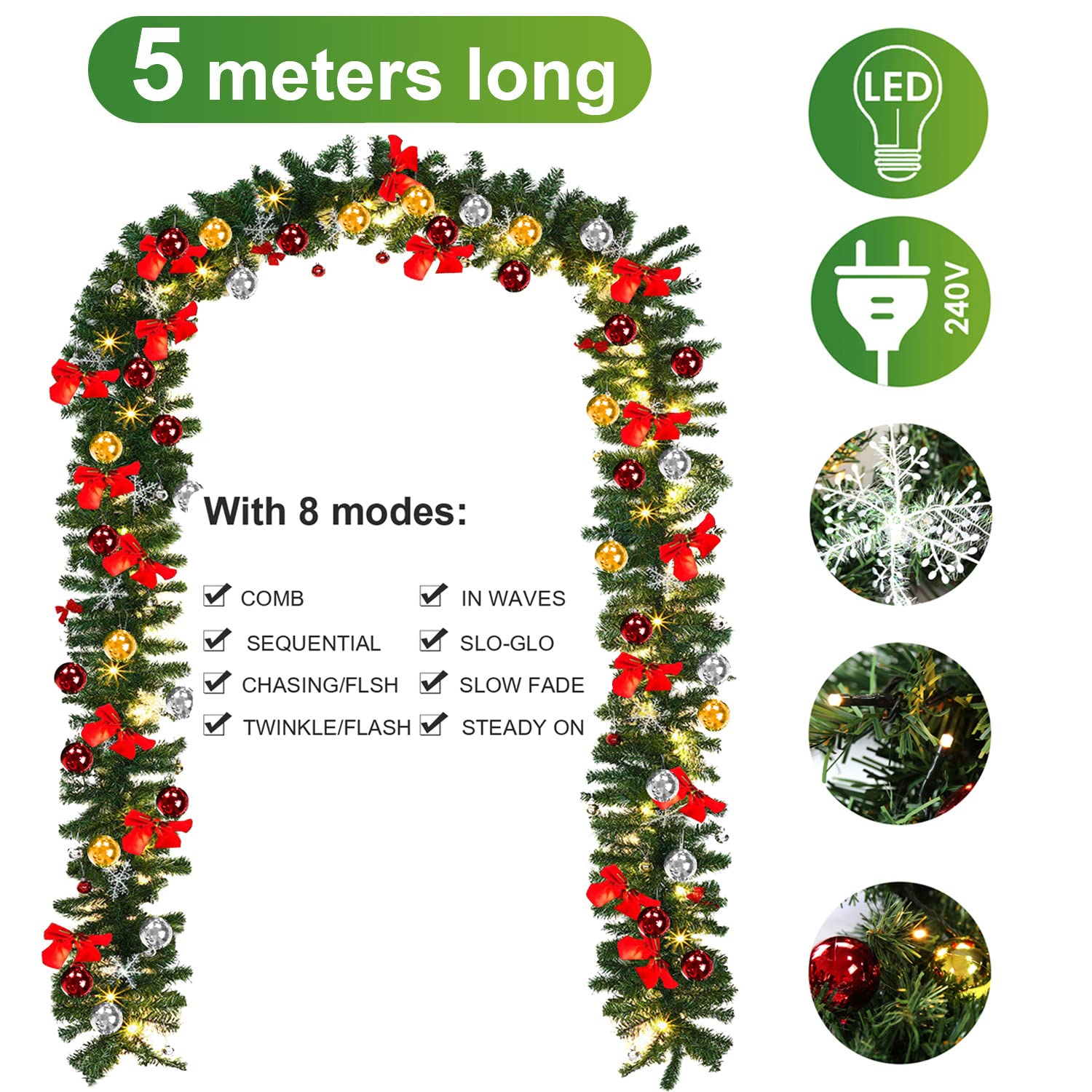 Guirlande De Noël 5m éclairage 100 LED Blanc Chaud Et Boules De Noel Telecommande 98568468