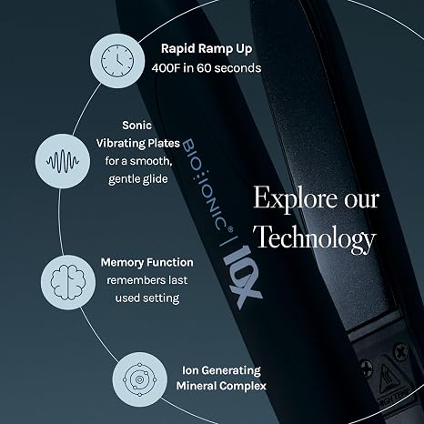 Bio Ionic 10X Styling Iron Hair Straightener with 1 Sonic Vibrating Plates