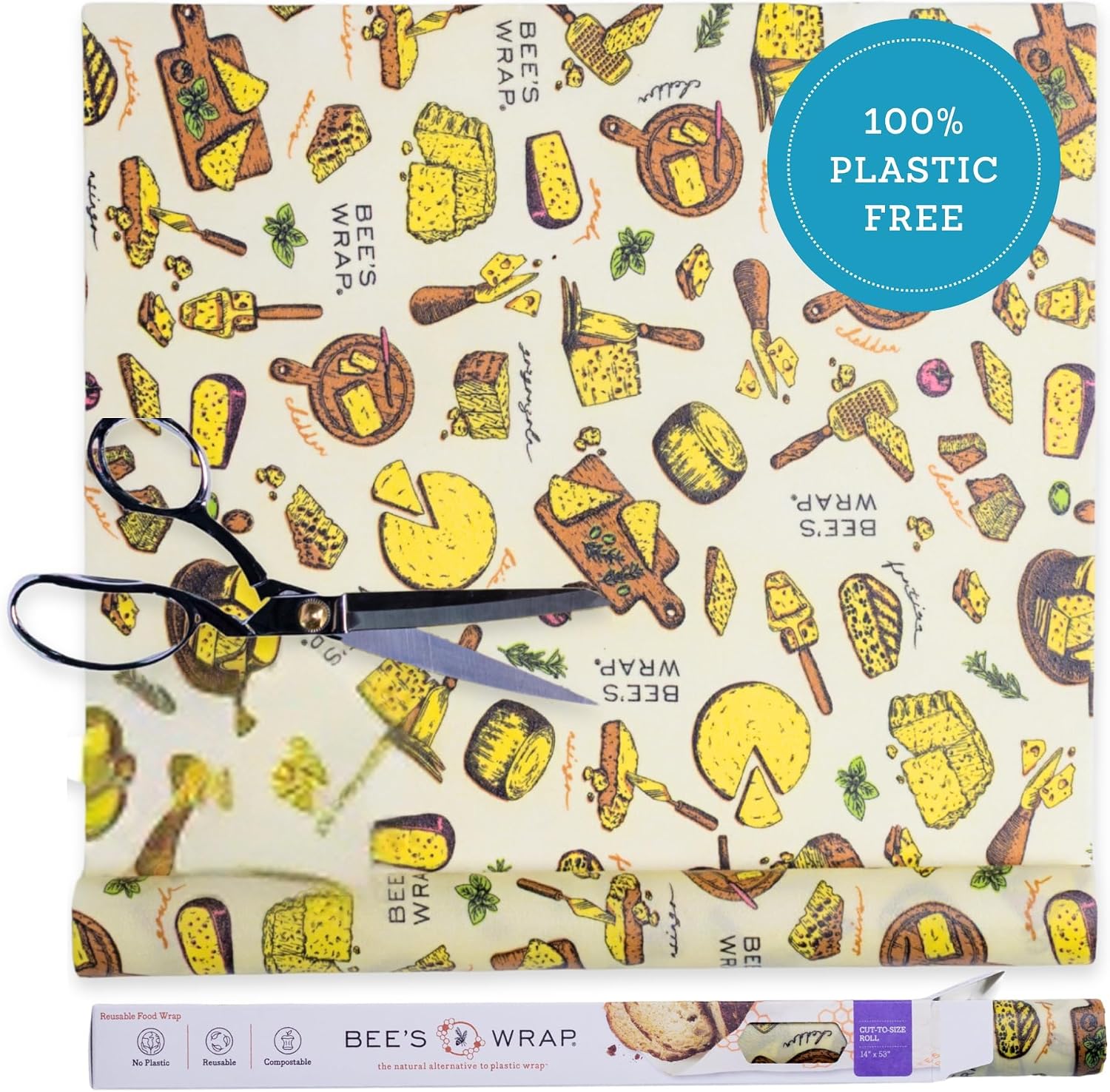 Bee's Wrap Beeswax Wrap Roll, 14 x 52 in - Wheels 'n' Wedges Print