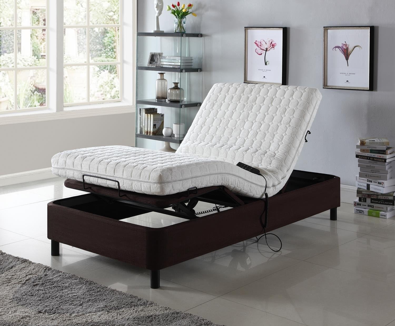 Home Life Electric Adjustable Platform Bed Frame with Remote Control - Linen Brown - Dual Adjustable Split King - am272