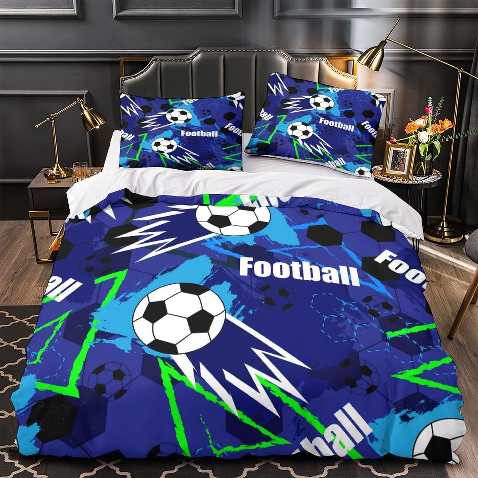 Parure de lit football super douce en microfibre résistante avec fermeture éclair 135x200