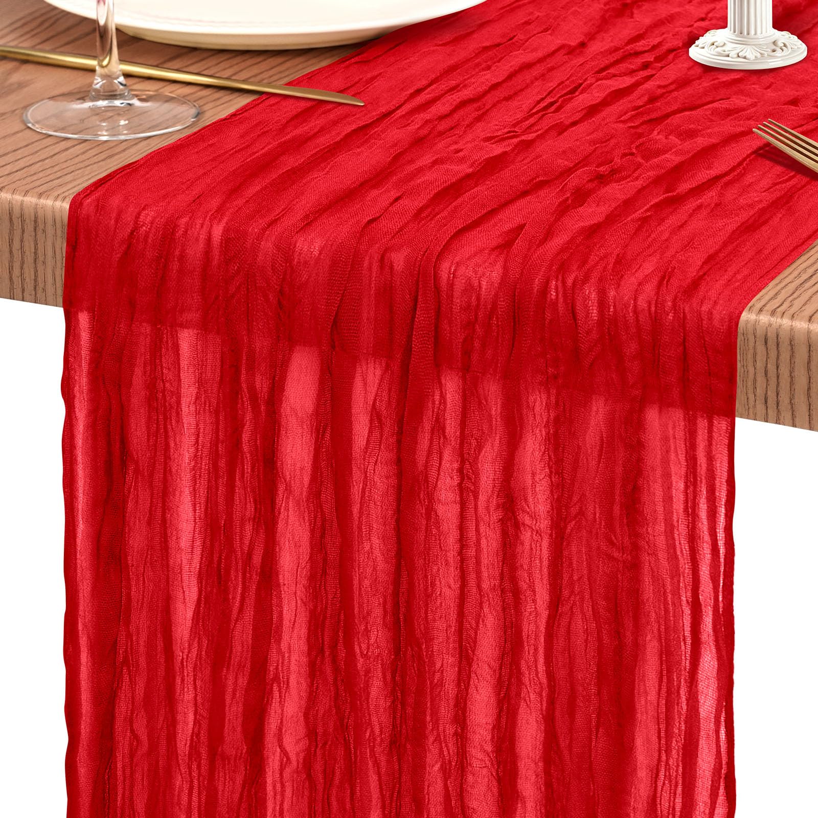 Photo 1 of 1 Pack Cheesecloth Table Runner 10FT Red Table Runner Boho Gauze Cheese Cloth Table Runners Long Rustic Sheer Table Decorations for Wedding Party Baby Bridal Shower Birthday Holiday Home
